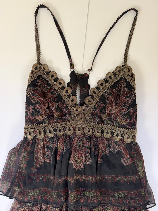Free People Dresses & Skirts - Free People Paisley Tiered Sheer Maxi Dress Gold Trim Boho Festival 2